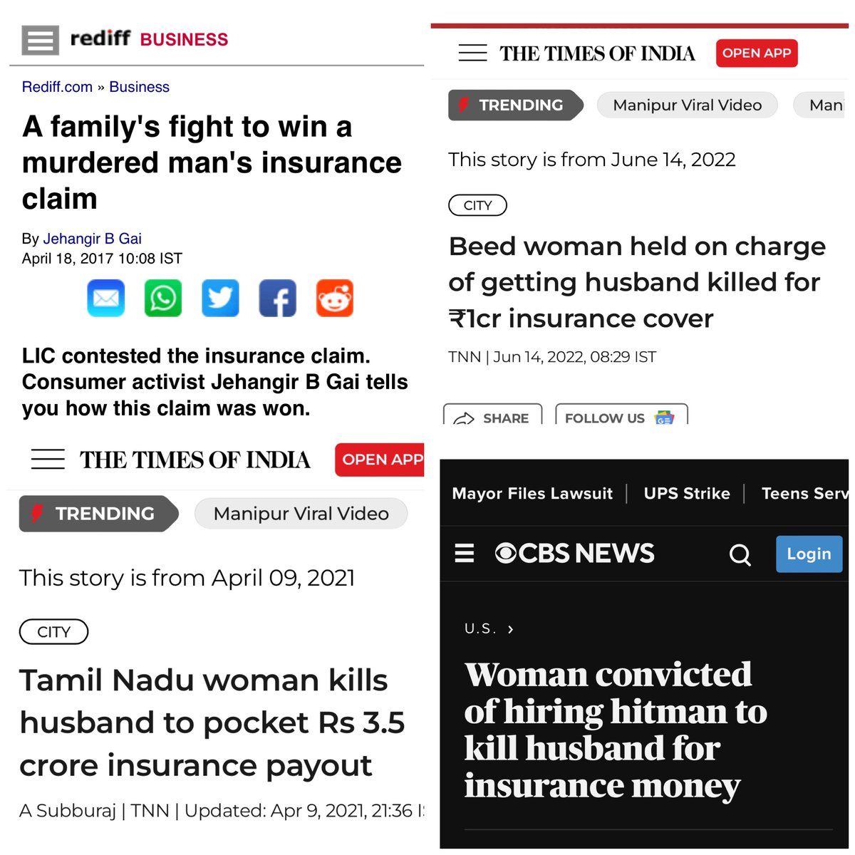 Most of the working Men take term insurance policies by having their female family members as nominees. Majority of male deaths seems to be caused by insurance claim frauds. Need a deeper study to avoid such frauds. 

#MalePrivilege #insurance