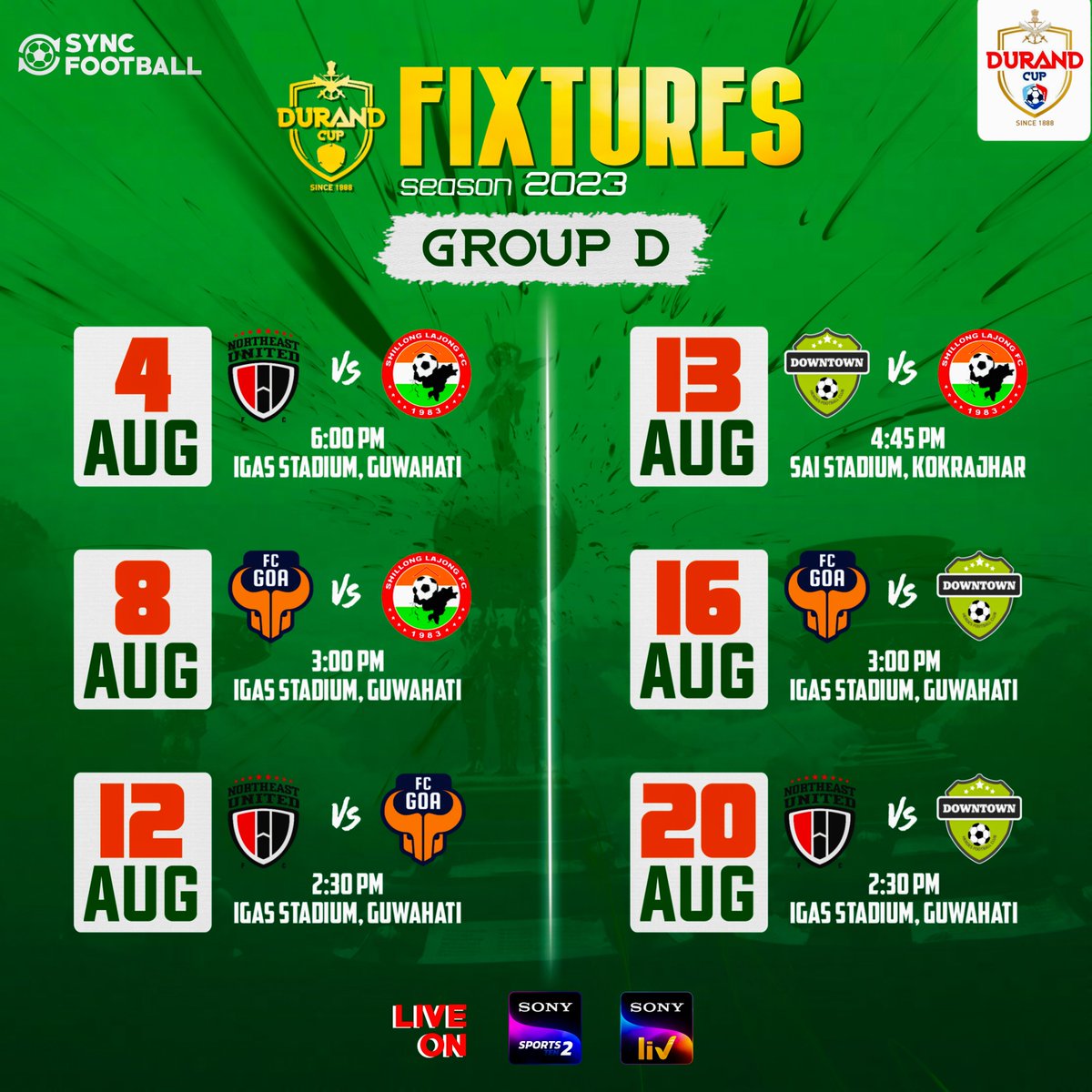 Durand Cup 2023 | FIXTURES 💥

TV Broadcasting - Sony Sports 2
OTT Streaming - SonyLIV

#durandcup #heroisl #heroileague #indianfootball #football #syncftbl