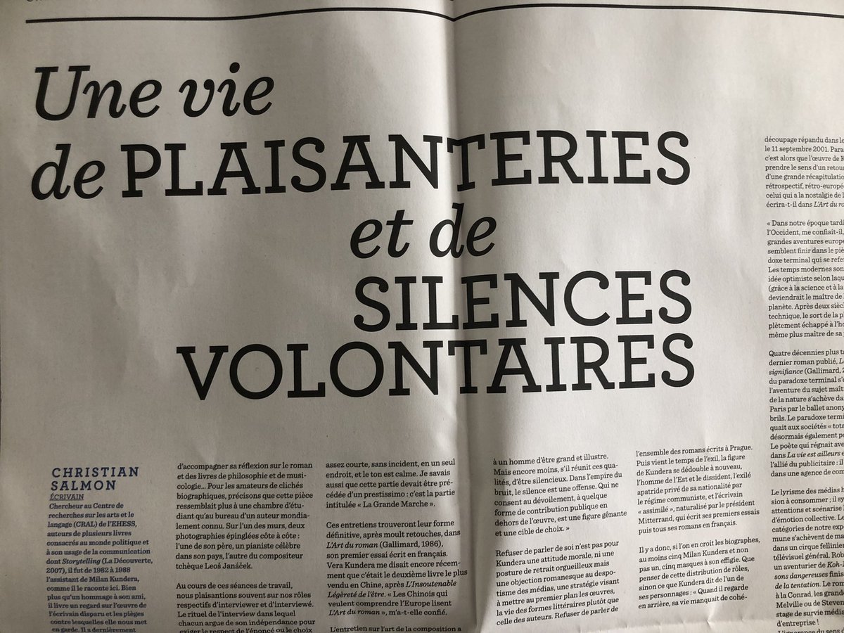 ericfotto's tweet photo. Si vous voulez entrer dans l’œuvre unique et résonnante de Milan Kundera, commencez par @Le1hebdo qui vous donnera envie de le lire avec quelques clés essentielles sur sa vision du roman, sur son style et sa démarche. Kundera l’immortel. En kiosque et librairie. https://t.co/y6qLufOEPa