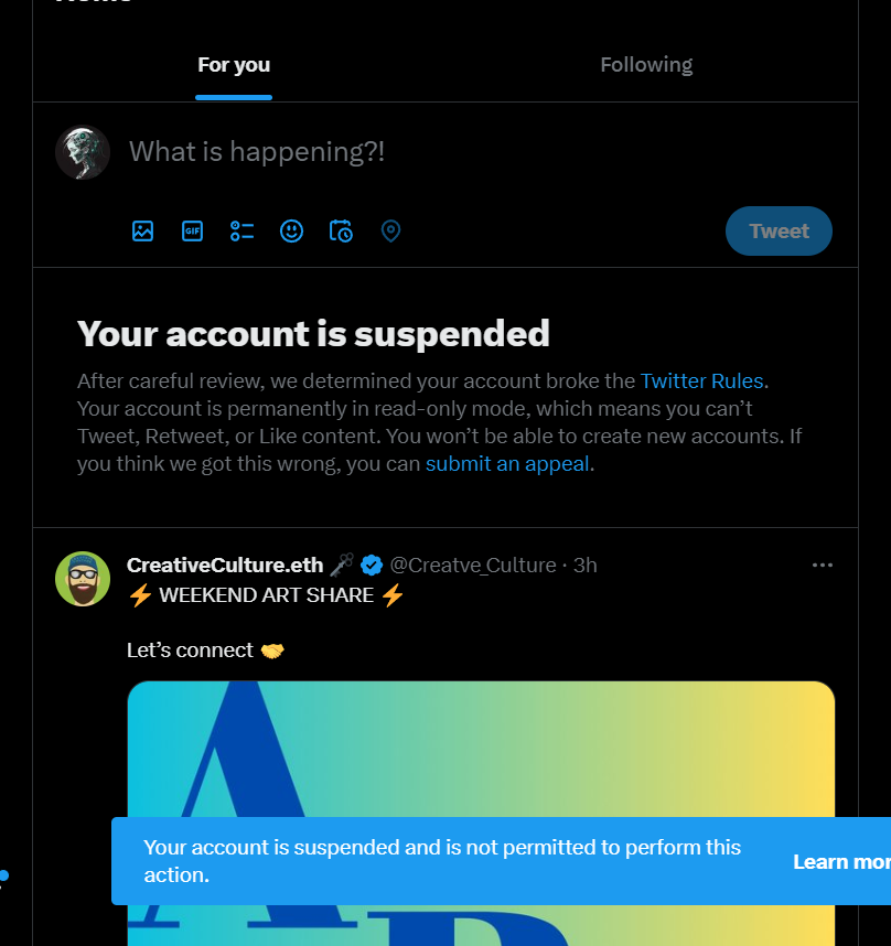 imiladg's tweet photo. Hiya #NFT Family 
it's Milad, @Twitter after 2-3 years of hard work 
suspended my account, 💔

I am trying to get it back, hope it works

this is my backup account @imiladg 

follow me I will follow back, tnx🙏💖 https://t.co/JMUaq2RnHm