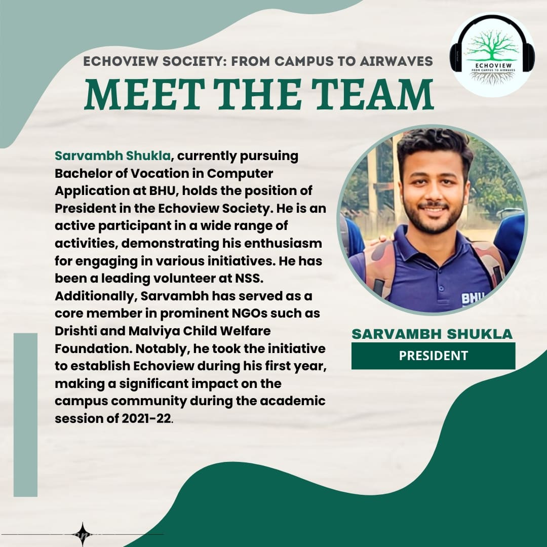echoviewtweets's tweet photo. "Leadership is not about being in charge. It is about taking care of those in your charge."
Wishing Sarvambh all the best for his role as he navigates the challenges and opportunities that lie ahead.  
#bhu #fromcampustoairwaves #coremember #president #events #podcast #workshops. https://t.co/XCXxSlcgef