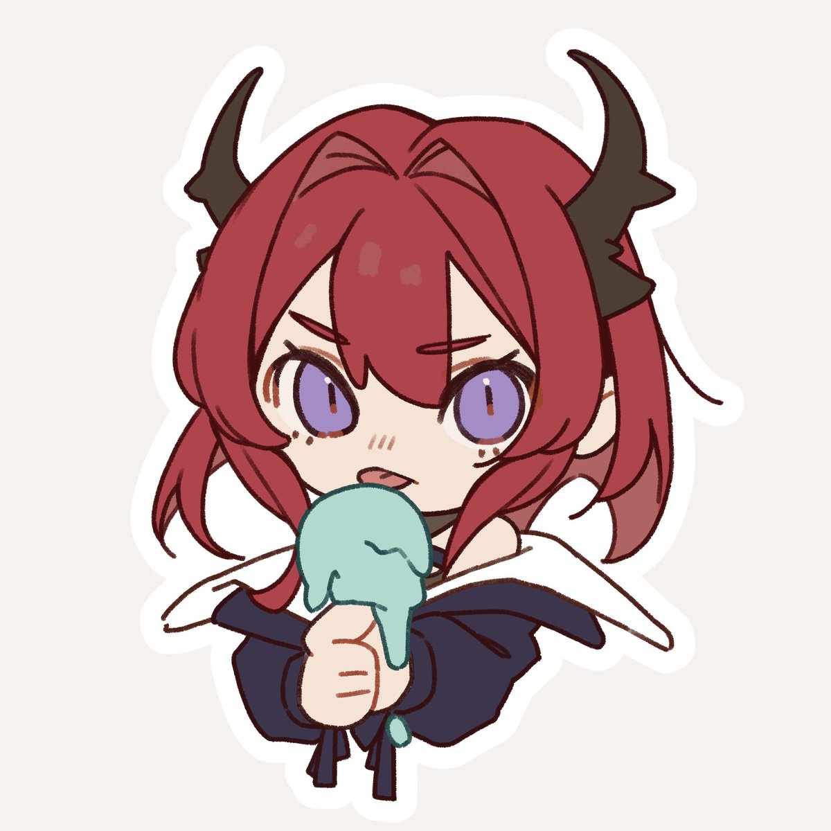 surtr (arknights) 1girl horns food red hair solo tongue out purple eyes  illustration images