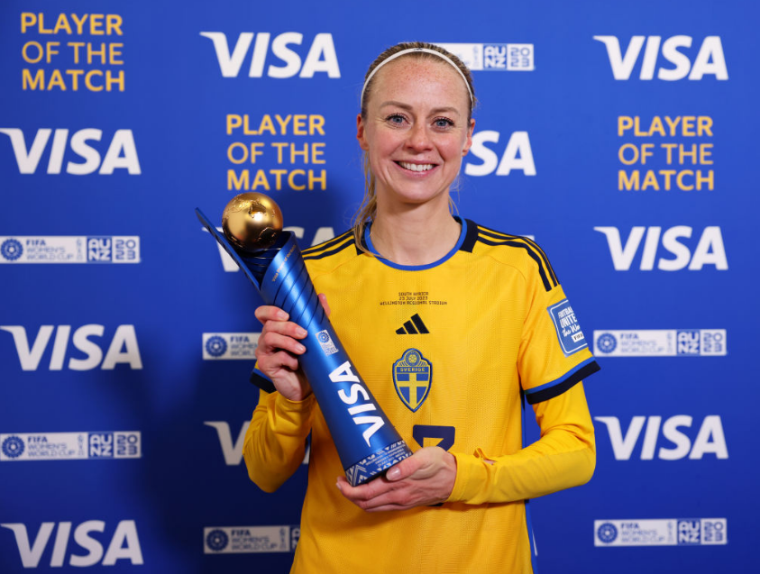 Foetbal247TBG's tweet photo. @sophsssmith Amanda Ilestedt was named Player of the Match as she scored a last-minute winner for Sweden. #SWERSA #FIFAWWC https://t.co/p1ZiJ0IWDu