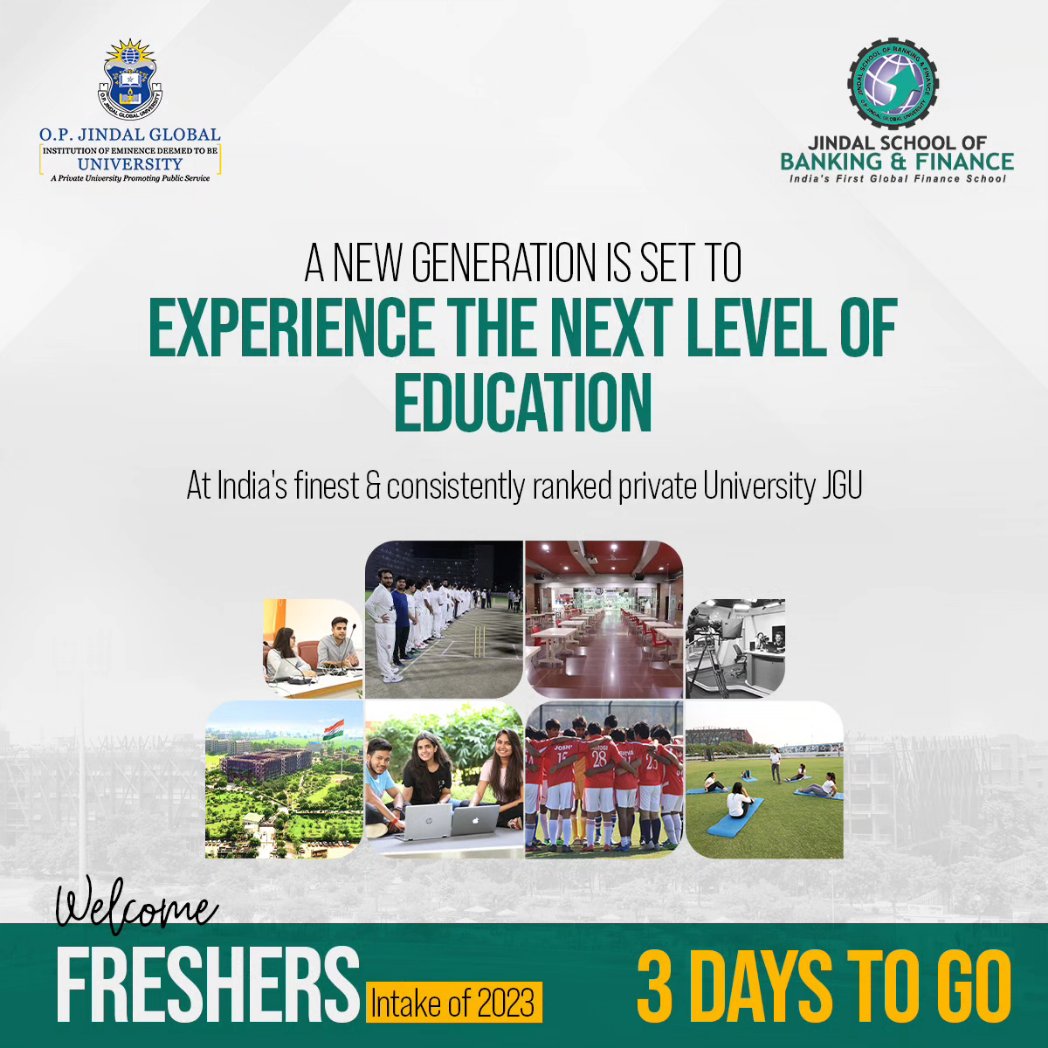 Only three days to go before Jindal School of Banking and Finance (JSBF) welcomes freshers of 2023 on the most buzzing campus in the country. We are ready to welcome you at the most sought-after destination for higher education in India – Jindal Global University. #JSBF