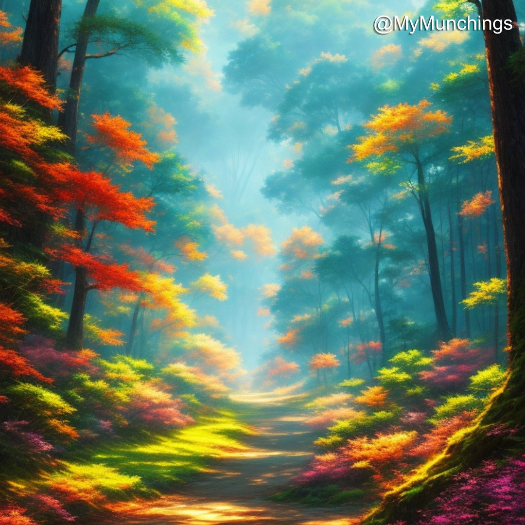 MyMunchings's tweet photo. Chromatic Canopy Dreams!
Within the forest's embrace, sunbeams dance on a kaleidoscope of leaves, weaving nature's masterpiece in hues that nature weaves.
#MyMunchings #Imagination #Art #DigitalArt #ColouredForest #SunlitCanopy #NatureCanvas #VibrantDreamscape #naturelover https://t.co/fIFvlHMXAv