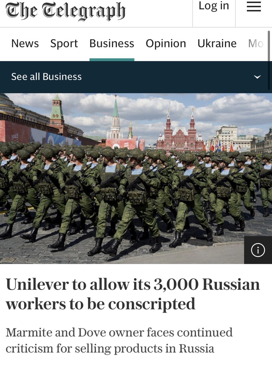 Remember how we were all saying that refusing to leave the russian market will make you complicit in the war? 

Congratulations <a href="/Unilever/">Unilever</a> on entering your war crimes participation era, we are all very excited to never buy from you ever again! 👏
