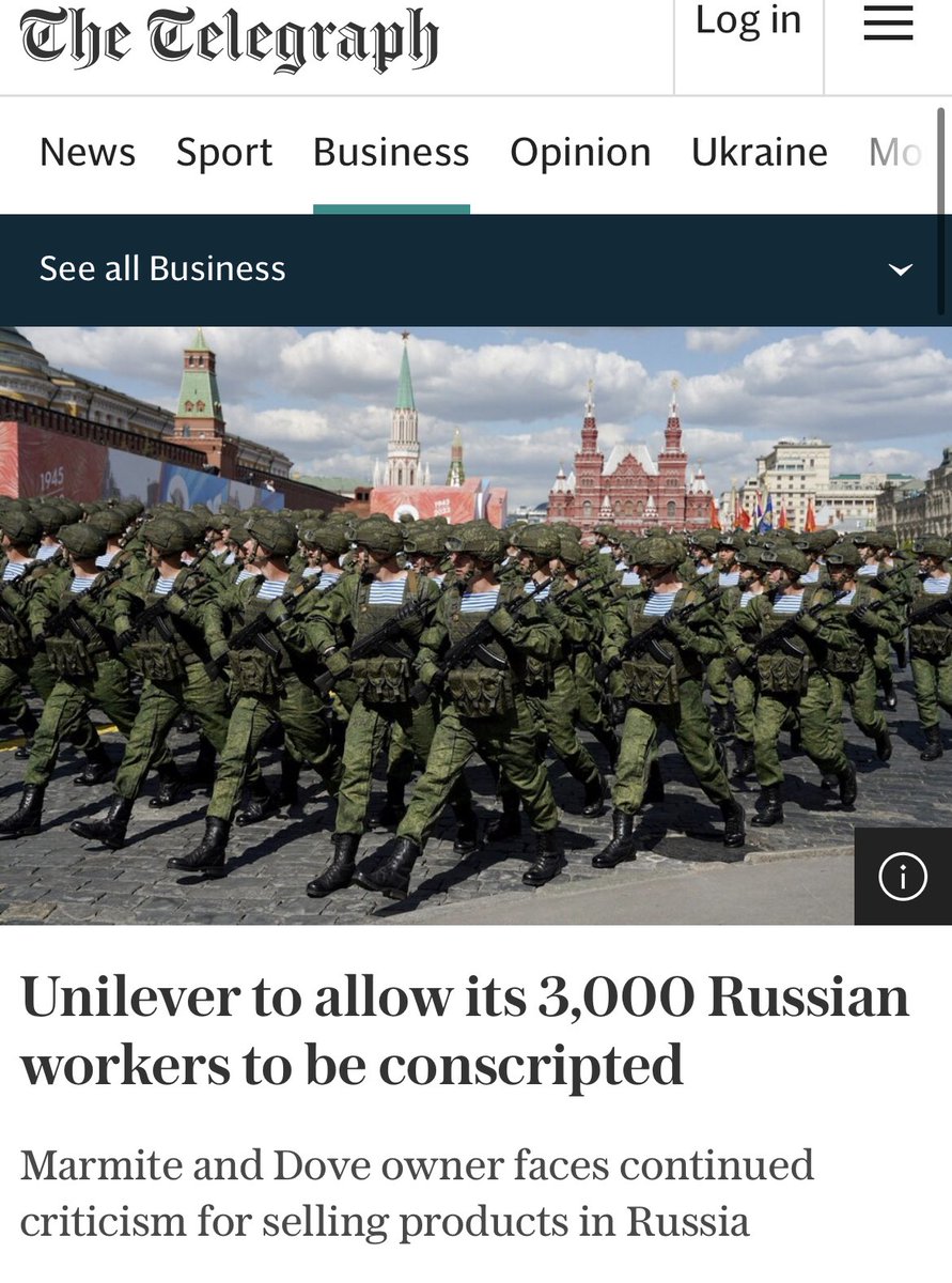 Remember how we were all saying that refusing to leave the russian market will make you complicit in the war? Congratulations @Unilever on entering your war crimes participation era, we are all very excited to never buy from you ever again! 👏