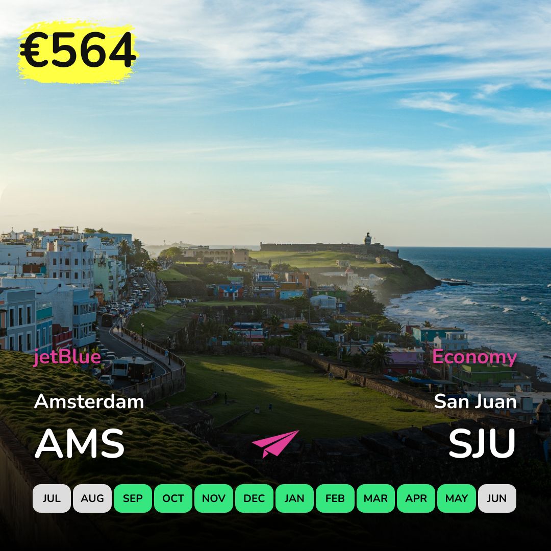 Fly from Amsterdam to San Juan for €564 (roundtrip with jetBlue in economy class)
https://t.co/eXKtGfDWUG https://t.co/7djxs5hudc