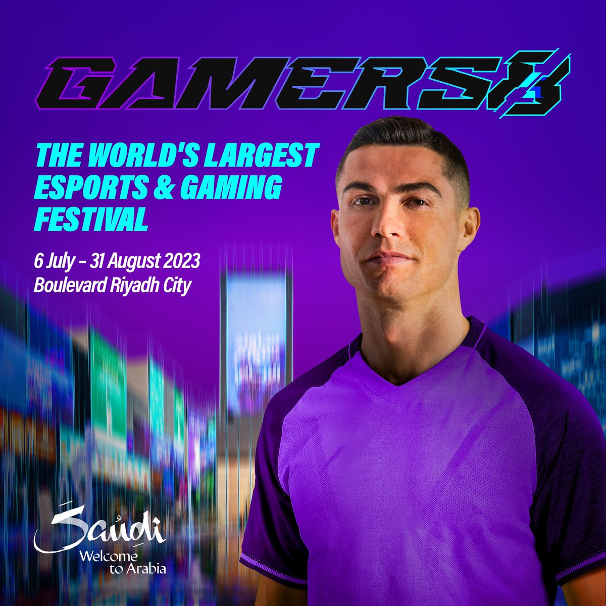 Cristiano's tweet image. Calling all gamers! 🎮 Don’t miss #Gamers8, the WORLD’S LARGEST gaming and esports festival for 8 weeks this summer in Riyadh 😍. 

A staggering prize is up for grabs. 🥶 

Follow @Gamers8GG for more information. 
#VisitSaudi #Riyadh #Esports #Gaming
