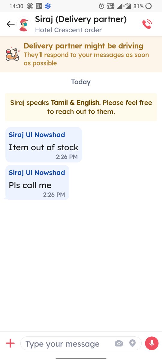 jinu_t2's tweet photo. @zomato I ordered my lunch one hour back and now I get a call from the delivery partner telling the item is out of stock? WTH??
And guess what this guy speaks only his native language. This is terrible https://t.co/eXoYr3Pqb4