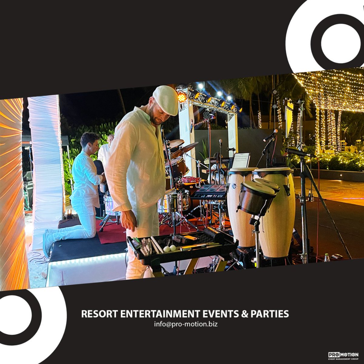 Technical support for resort entertainment during festive and private party events. Our services include stage design, lighting, sound systems.

Email us at info@pro-motion.biz for personalized rate information

#ProMotionEvents
#EventManagement
#EventProduction
#TechnicalSupport