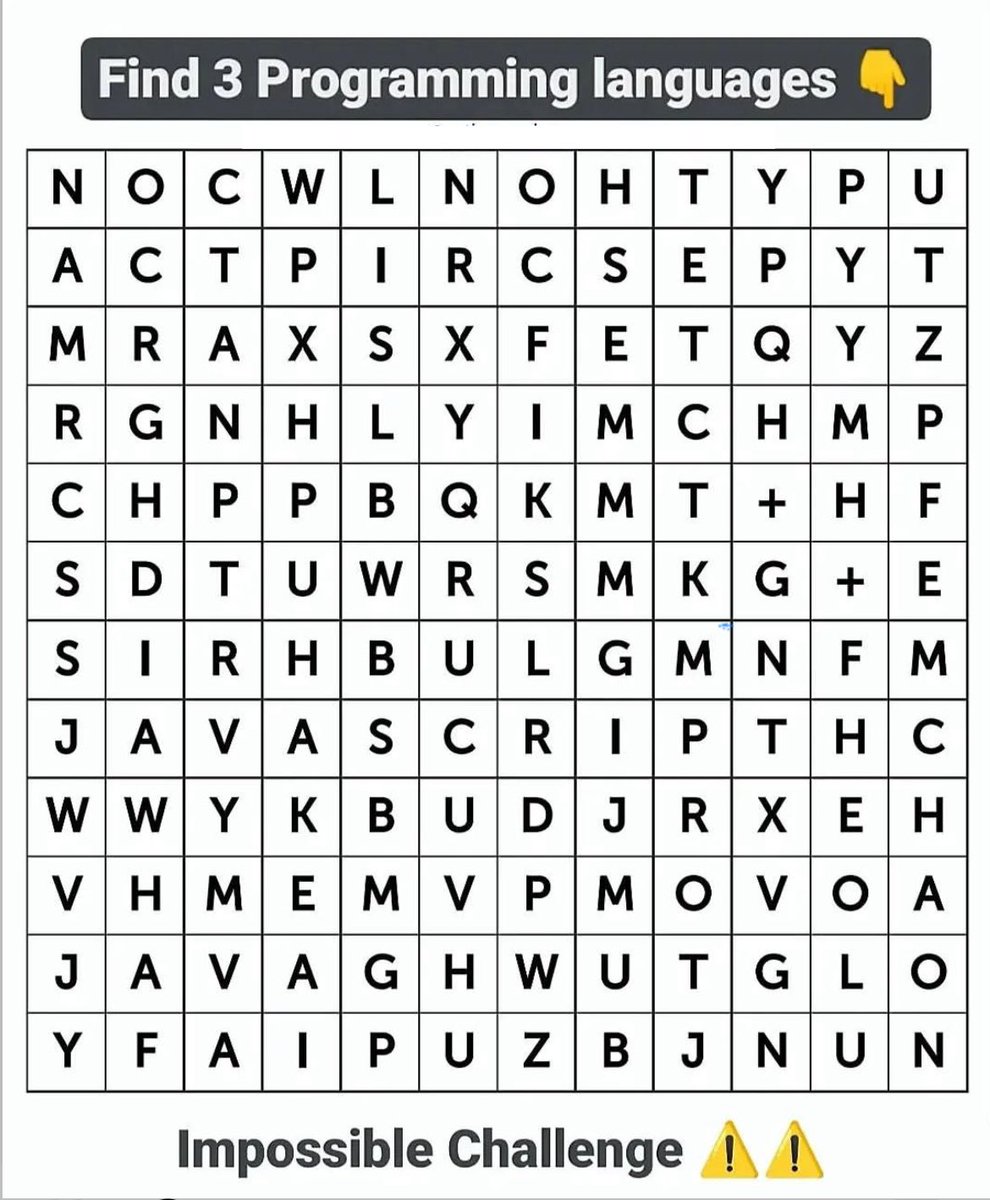 TutorialsZoom's tweet image. Find 3 Programming languages
#Mearningtocode #codingnewbie #codinglanguages #coder #coding #java #javascript #python #html #webdevelopment #programming #programmer #pythonhub #python3 #pythonprogramming #ai #ml #artificialintelligence #machinelearning #css