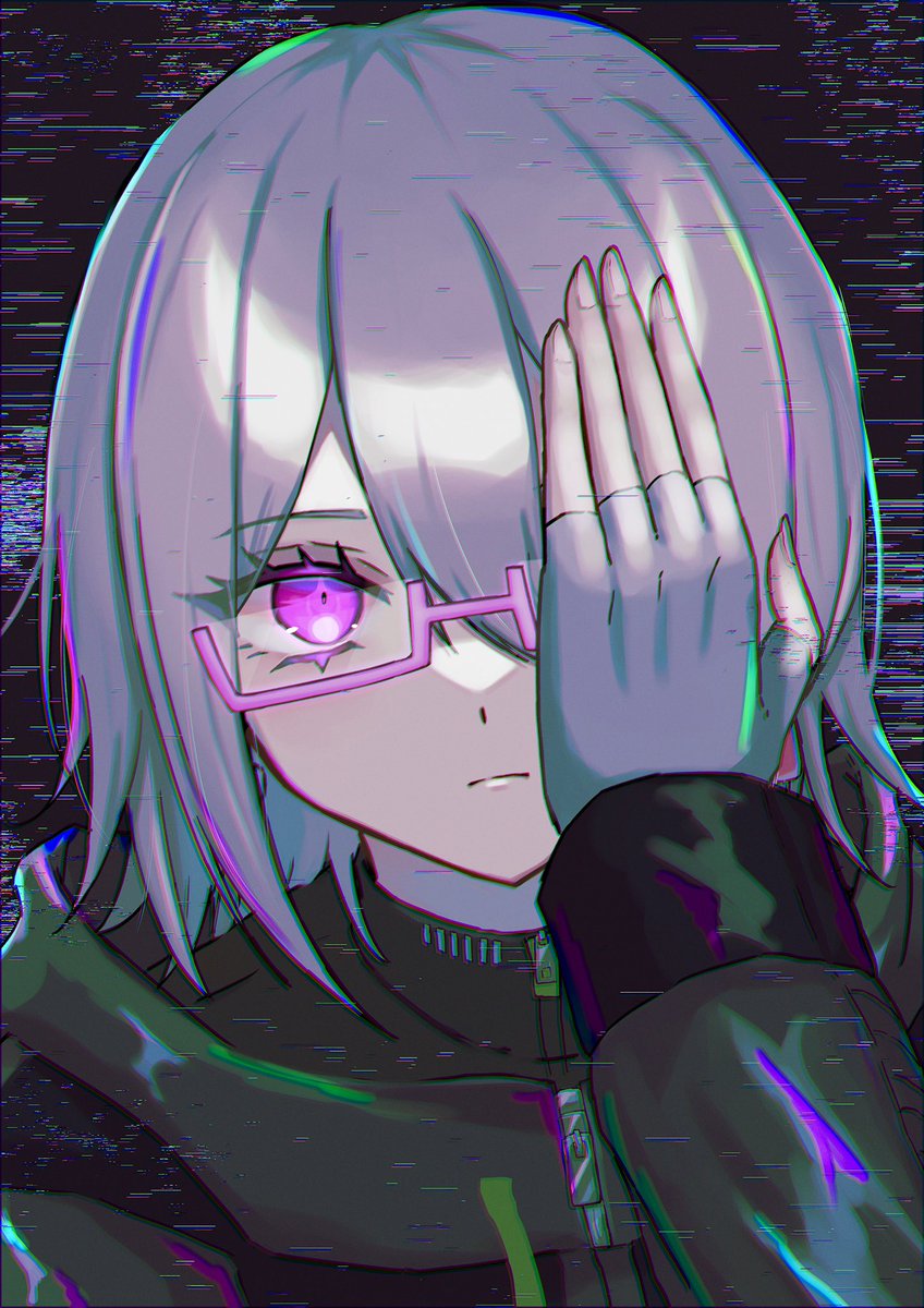 1girl solo fingerless gloves gloves glasses jacket looking at viewer  illustration images