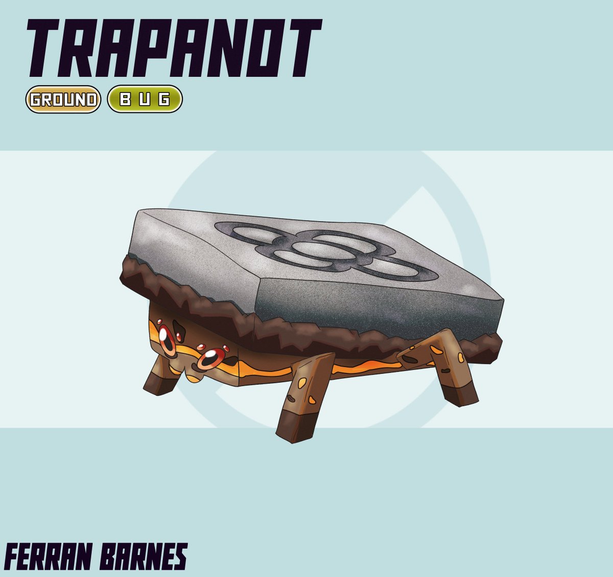 FBarnes99's tweet photo. #13 of the fakemon challenge!     

Trapanot- the pavement pokemon             

It hides among tiles waiting for someone to step on it, after the attack, it drags its prey to a hole under its body. https://t.co/NXTQXf1sTa