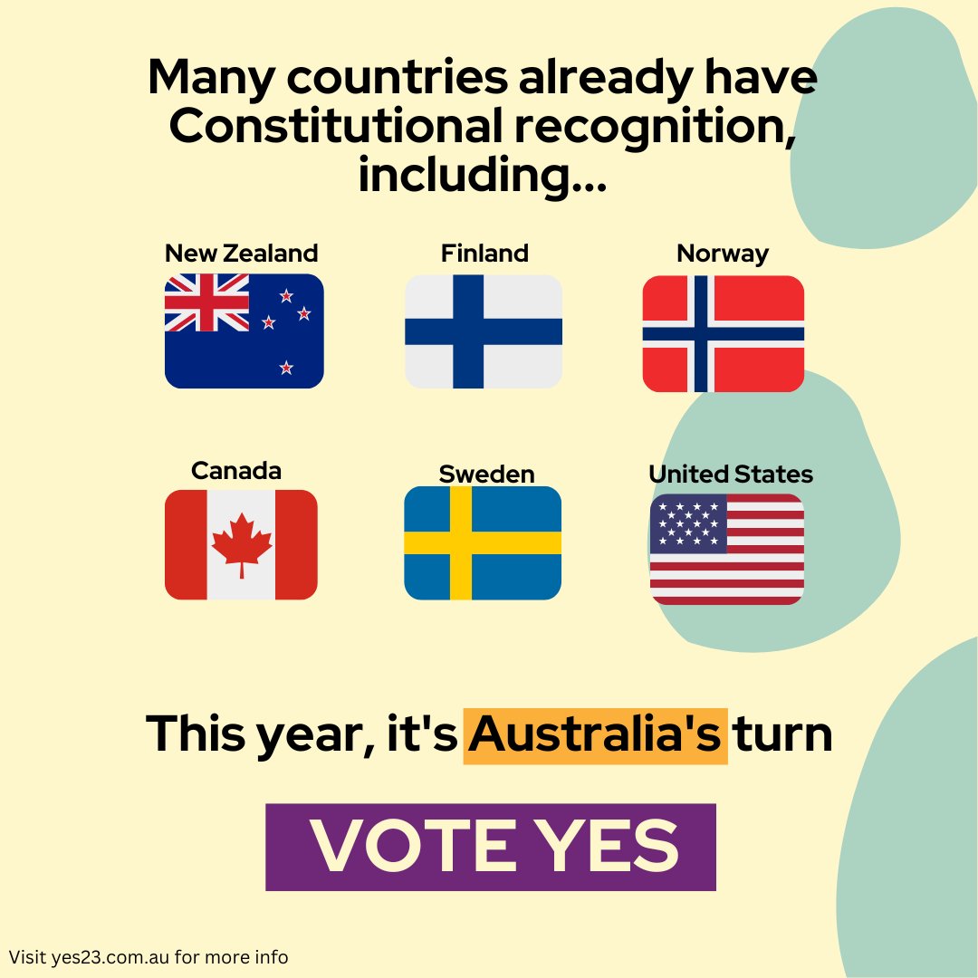 Around the world there are many countries that recognise Indigenous people in their constitution.

This year, it will be Australia’s turn. Let’s write Yes. 

#yes23