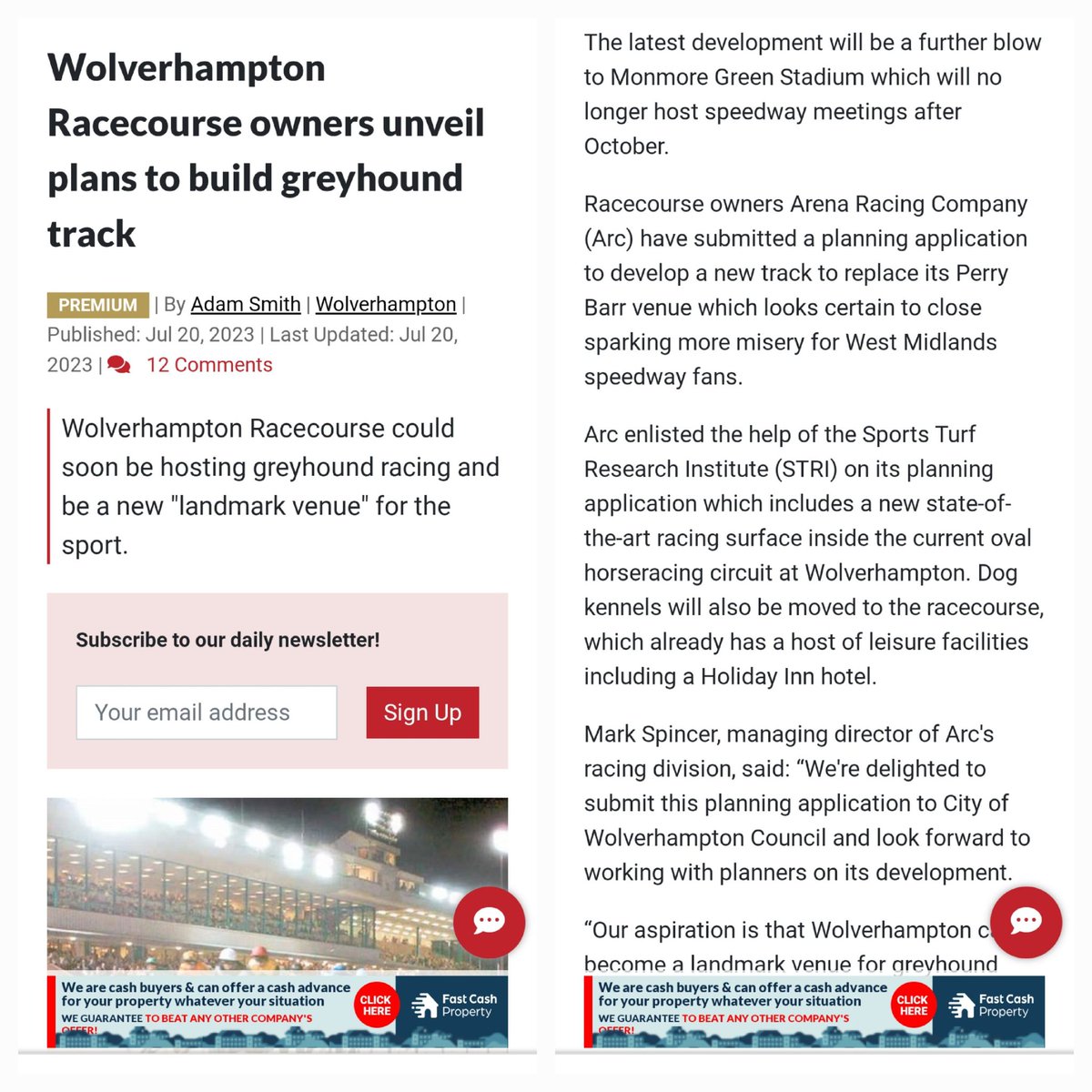 fightthe_aps's tweet photo. @NotATypicalAnti Bet caged are crying with the announcement that Wolverhampton racecourse has a planning application in to become a landmark greyhound venue and with Monmore green kicking out the speedway to invest £1m in their track too https://t.co/8BmXOnDCk5