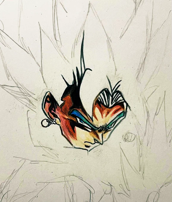 レジェンズでベジットブルーUL出なかったので描きます #レジェンズ #ベジットブルーUL #色鉛筆 #模写