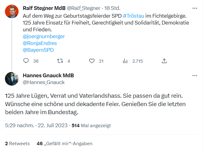 KreuzAcht's tweet photo. Der #JA-Vorsitzende und Bundestagsabgeordnete Hannes Gnauck wirft der #SPD "125 Jahre Lügen, Verrat und Vaterlandshass" vor.
Die Tonalität des "Dritten Reichs".
Auch hier wird klar, worauf es mit einer #AfD an der Macht hinausliefe! https://t.co/EpHc6Wi2Hy