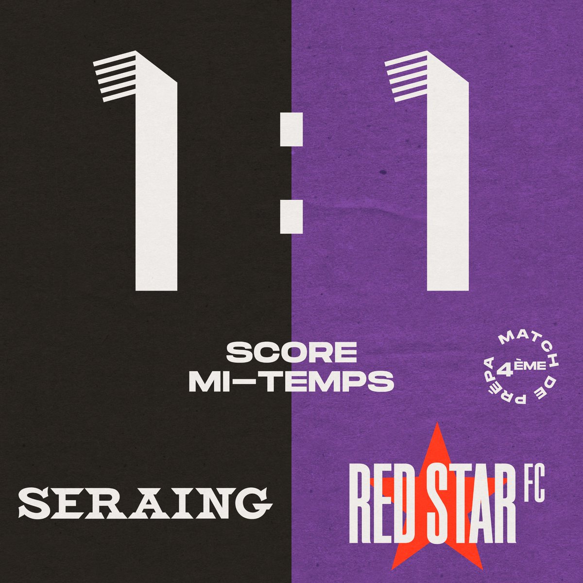 RedStarFC's tweet photo. ⏱Mi-temps !
Juste avant la pause, le @RfcSeraing167 a égalisé par Sissoko. Les deux équipes rentrent aux vestiaires sur ce score de parité 1-1, malgré la nette domination audonienne ! 1-1 #REDSER ⤵️ https://t.co/1zF8ouZQZn https://t.co/Rz75AVnZD1