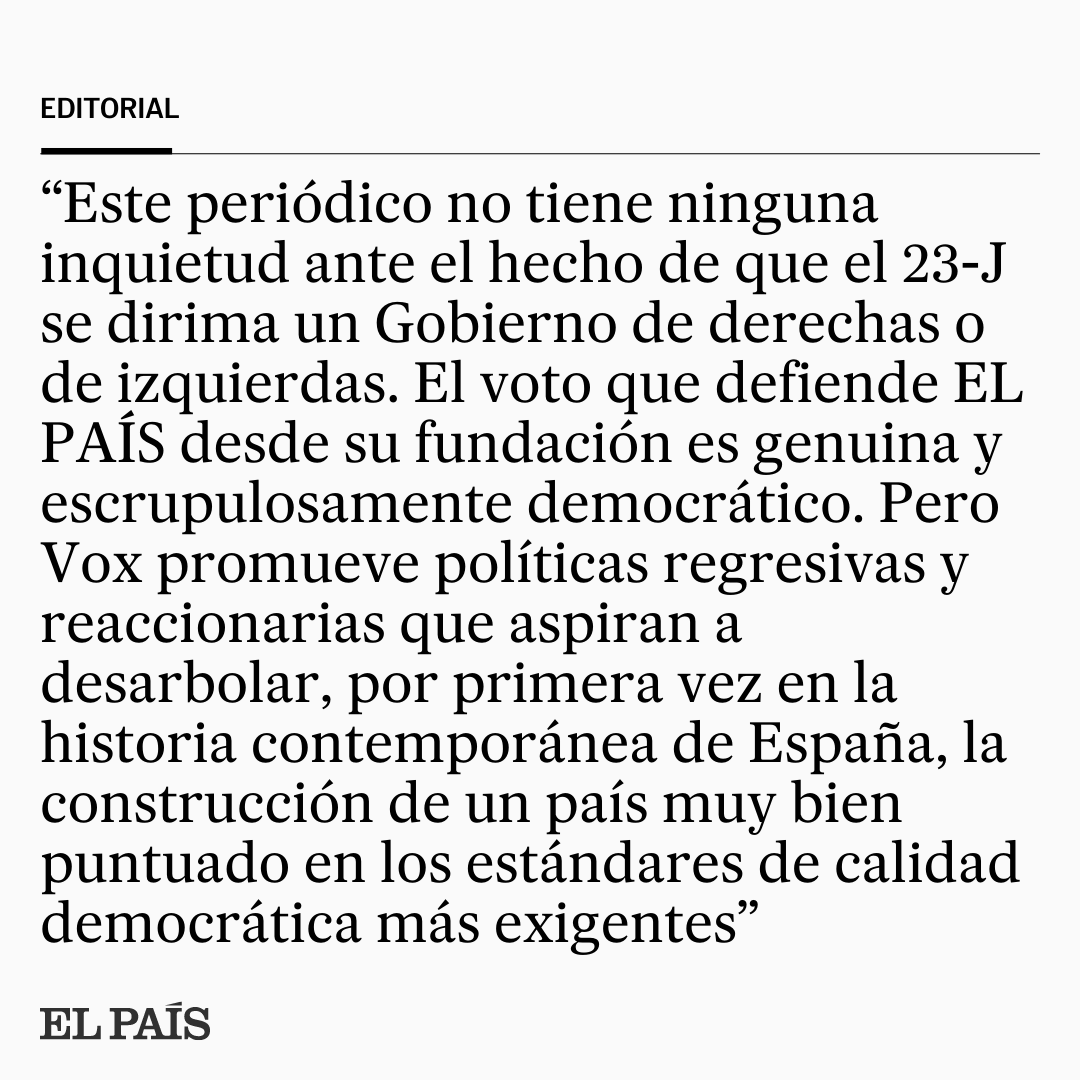 el_pais's tweet photo. EDITORIAL | "La cita decisiva es hoy [...]. La democracia no es una rutina, es una oportunidad de futuro, y solo ejerciendo el voto es posible conquistarlo" https://t.co/PxJI3mWkt4 https://t.co/V2D1TcTskz