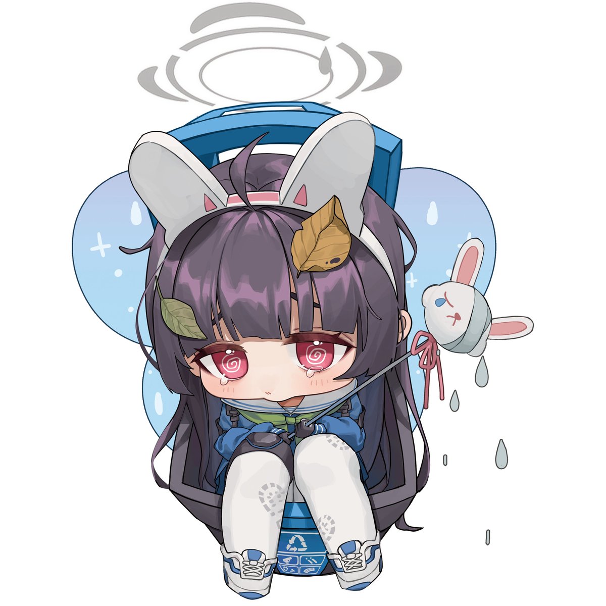 hifumi (blue archive) 1girl chibi halo twintails solo skirt white background  illustration images