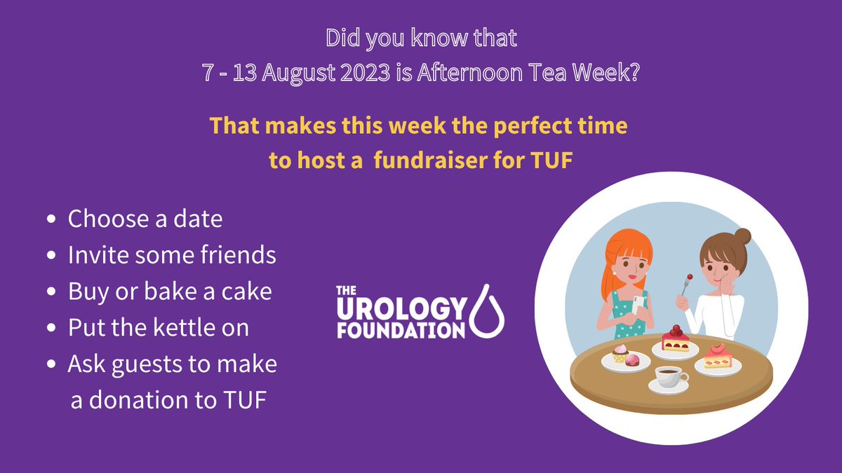 TUF_tweets's tweet photo. Did you know that 7 - 13 August 2023 is Afternoon Tea Week? That makes this week the perfect time to host a fundraiser in aid of @TUF_tweets. Choose a date, invite some friends, buy or bake a cake (or 2!), invite some friends, ask them to make a charity donation to #TUF #TeaWeek https://t.co/E940HVfYLq