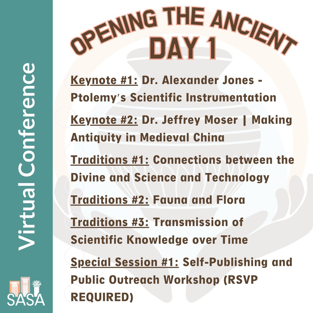AncientSave's tweet photo. 🌍 Streaming LIVE today SASA's ‘Opening the Ancient World’ 2023 #VirtualConference !
➡️ LIVE TODAY: https://t.co/Wdx3sJwEN5
#OAWconference #SASA #WorldHistory #AncientHistory #SaveAncientStudiesAlliance #PublicScholarship #IndependantScholar https://t.co/DNjJusn5dJ