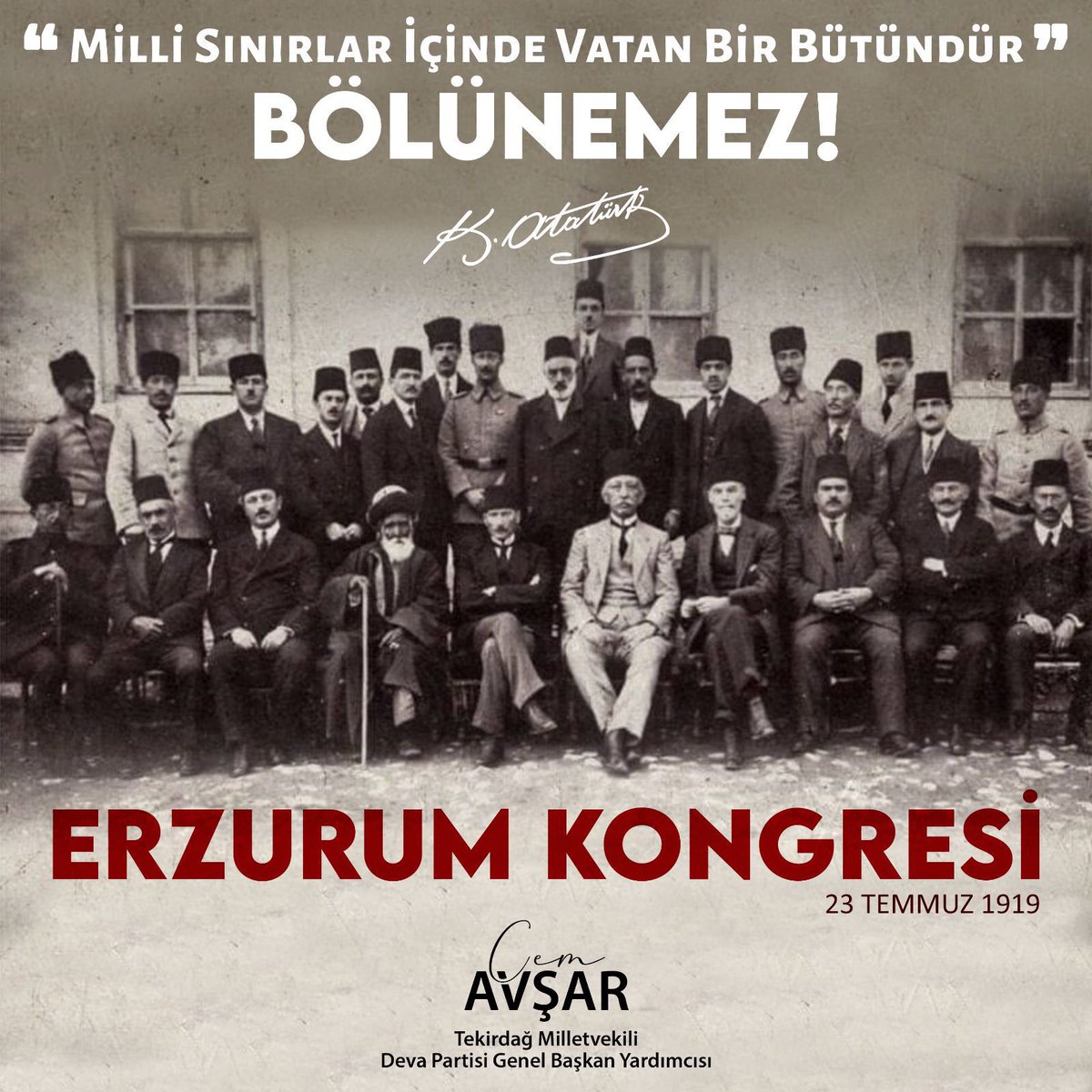 Erzurum Kongresinin 104. yıl dönümünde Cumhuriyetimizin kurucusu Mustafa Kemal Atatürk ve silah arkadaşlarını saygı, rahmet ve minnet ile anıyorum. #ErzurumKongresi