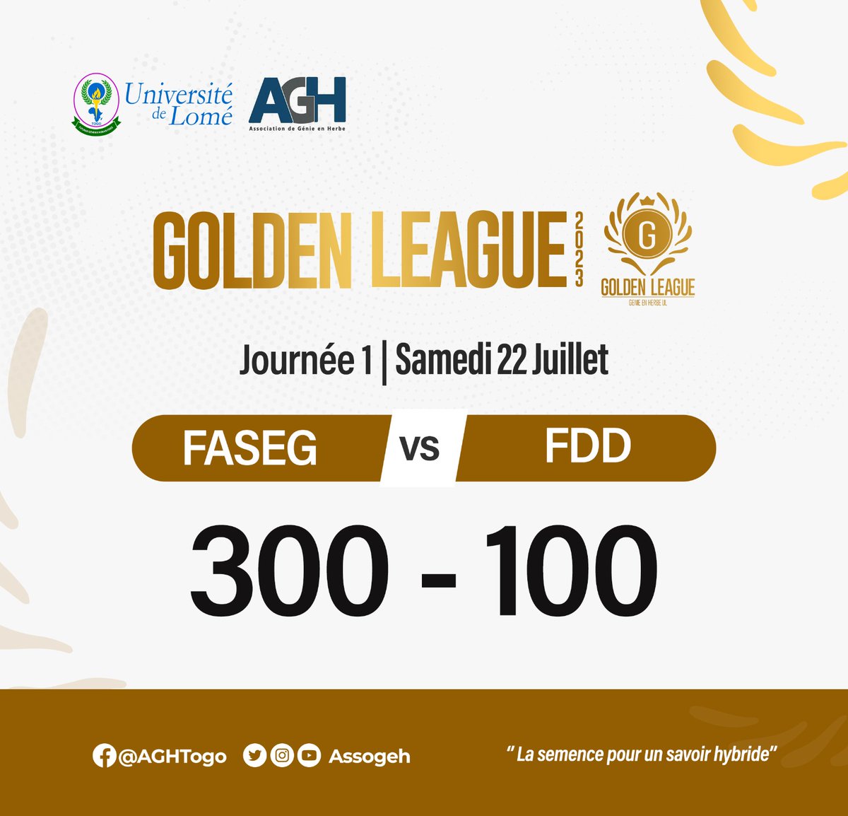 Assogeh's tweet photo. #AGH #GL2023 #CultureGenerale @UniveLomeTg
Nous avons officiellement démarré cette 3e édition de la Golden League après 3 ans de pause. Jusqu'en octobre, 09 établissements de l' @UniveLomeTg vont s'affronter en aller retour pour tenter de remporter le titre de Championne GL! https://t.co/chCy5staq7