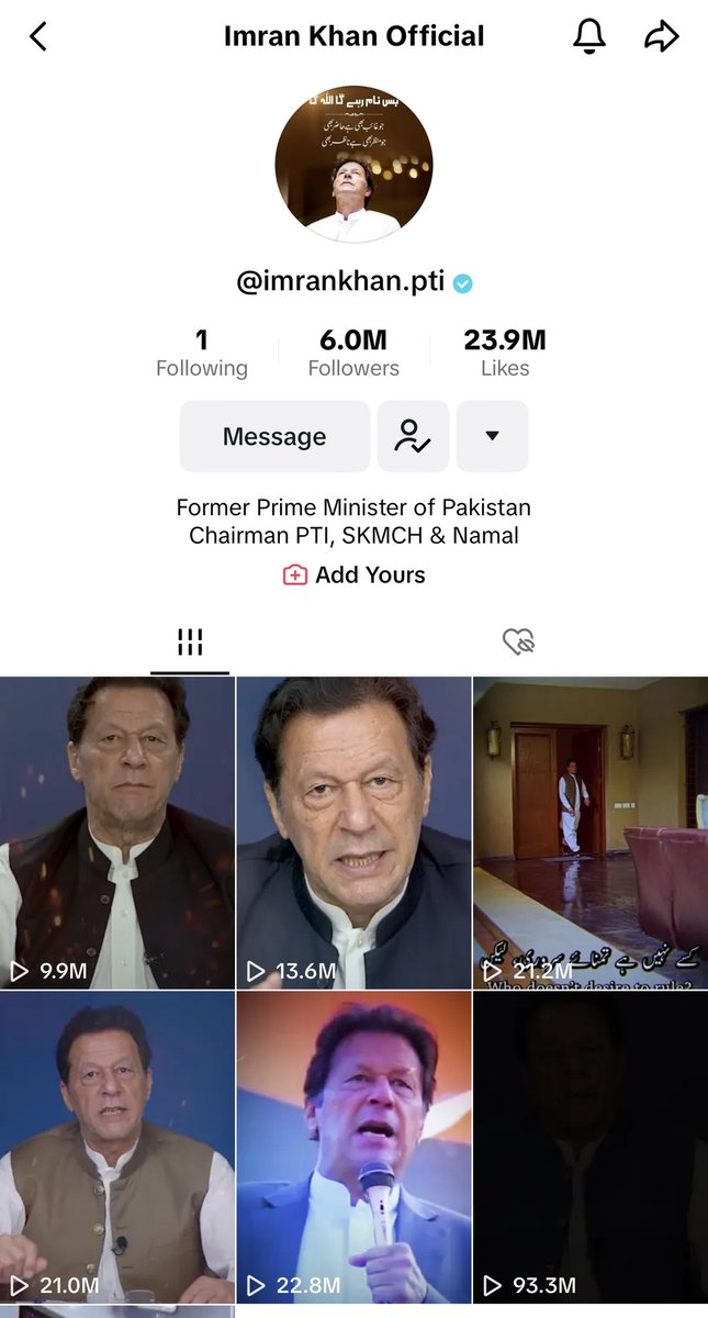 6 Million done Ma Sha Allah 
#ImranKhanOnTikTok