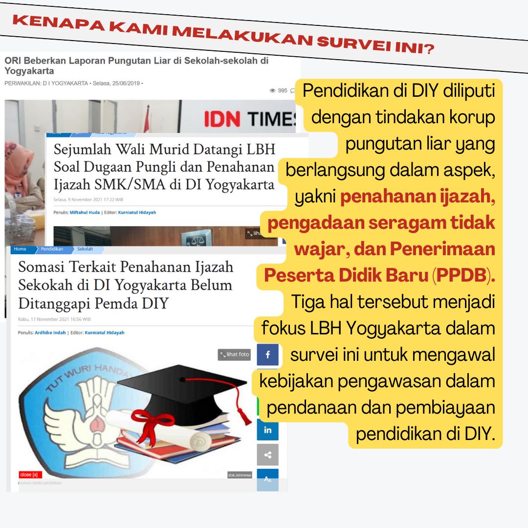 LBHYogyakarta's tweet photo. Kami membutuhkan bantuan orang tua, siswa/alumni, guru, dan pejabat sekolah untuk mengisi survei ini. Survei berlangsung mulai 21 Juli sampai 3 Agustus 2023. Sebarkan formulir survei ini untuk memperluas perjuangan mencapai keadilan dalam pendidikan.
https://t.co/qgRCoaBiRt https://t.co/idTp4dwOxS