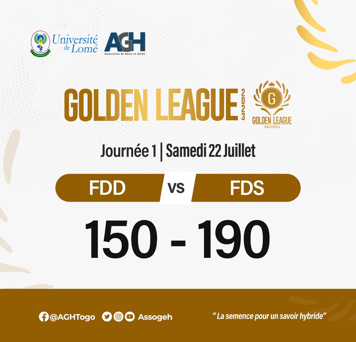 Assogeh's tweet photo. #AGH #GL2023 #CultureGenerale @UniveLomeTg
Nous avons officiellement démarré cette 3e édition de la Golden League après 3 ans de pause. Jusqu'en octobre, 09 établissements de l' @UniveLomeTg vont s'affronter en aller retour pour tenter de remporter le titre de Championne GL! https://t.co/chCy5staq7