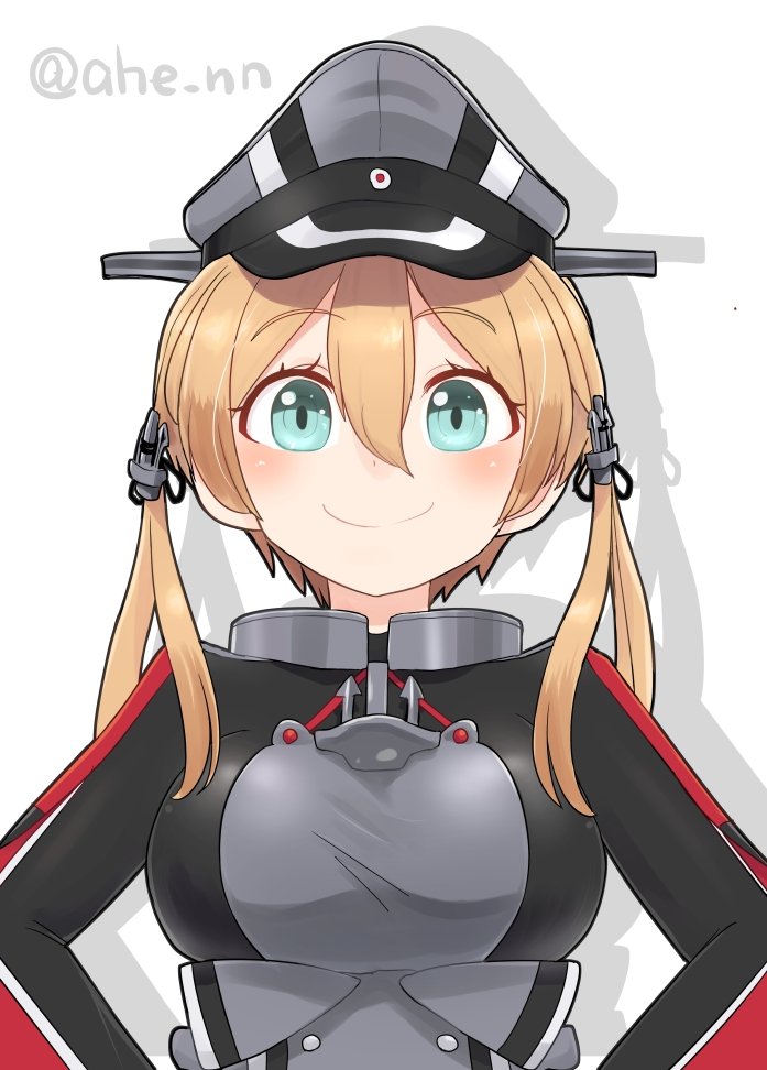 prinz eugen (kancolle) 1girl peaked cap hat solo blonde hair twintails military uniform  illustration images