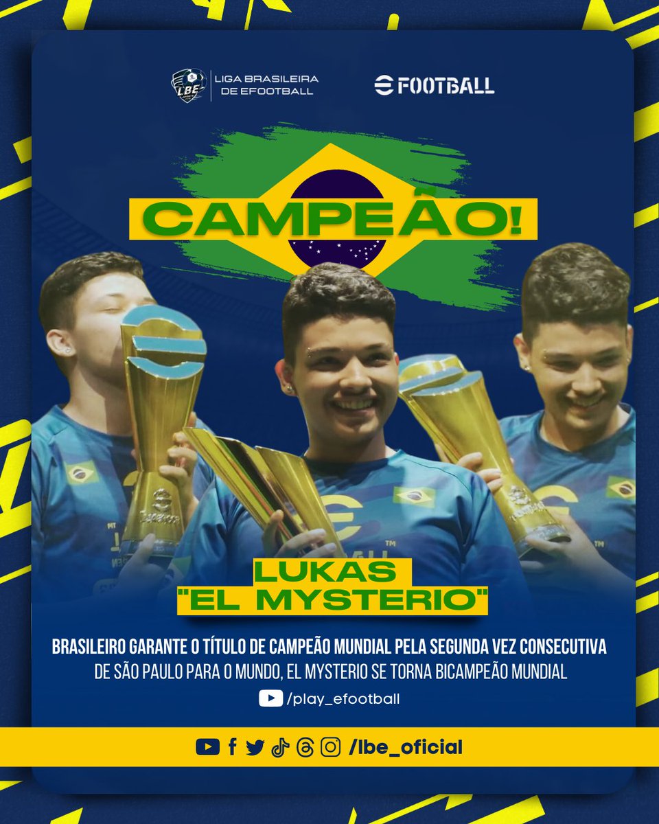 lbe_oficial's tweet photo. O Brasil está em festa e a comunidade de Efootball Mobile orgulhosa em ter você como nosso representante e claro, trazendo o título pra casa mais uma vez!

Parabéns, campeão! 🏆 https://t.co/Dx6SQruB55