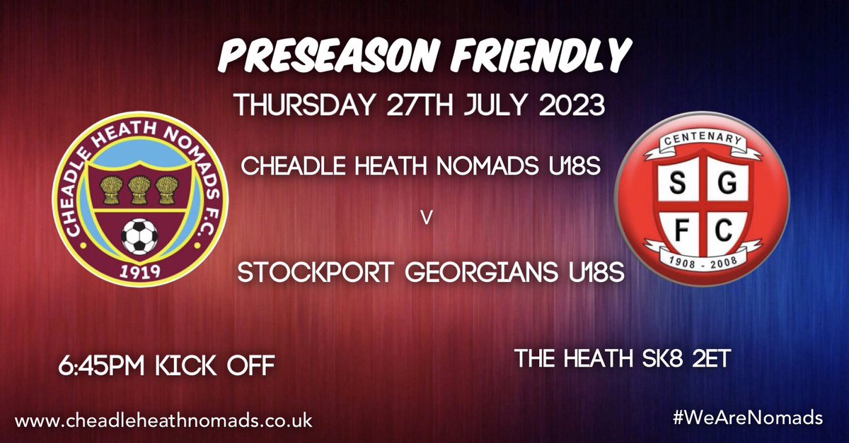 Our U18s are in preseason action at The Heath this coming Thursday when they host <a href="/SGFCu18s/">Sto(C)kport Georgians u18s</a> in a 6:45pm kick off - come down and see our youngsters in action #WeAreNomads