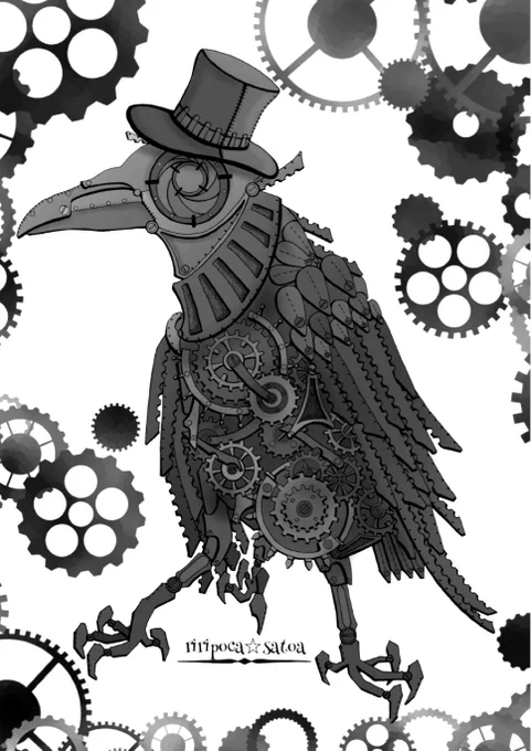 今日もお疲れ様でした✨✨ ⚙八咫烏⚙ #スチームパンクイラスト #歯車イラスト #ペン画 #八咫烏 #絵かきさんと繋がりたい