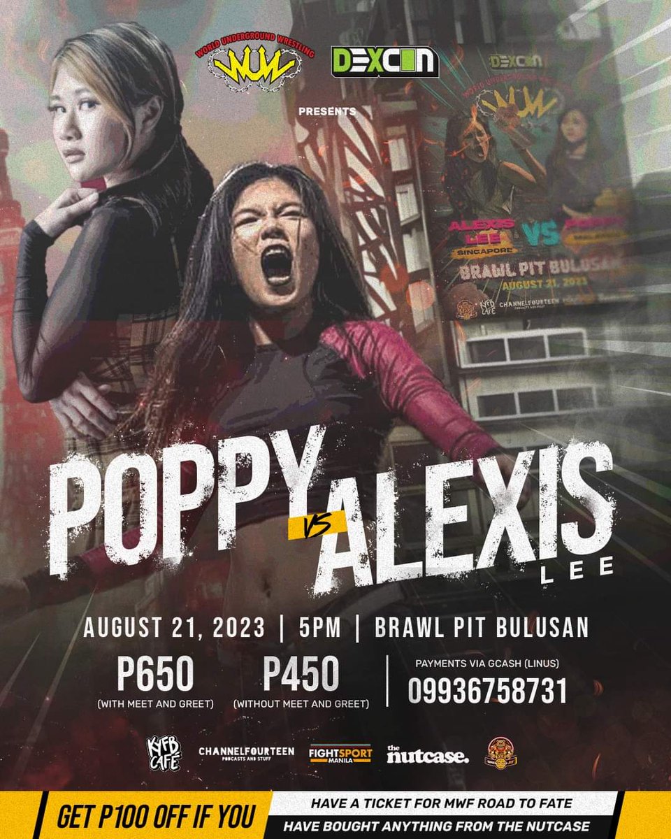 KayfabeCafe's tweet photo. Witness an international matchup this August 21, as Dexcon and World Underground Wrestling - Philippines brings to you Poppy vs @AlexisLeeXY! Watch this clash of some of Southeast Asia's most sought after athletes, plus action from some of the country's best! https://t.co/n2cyjPpThY