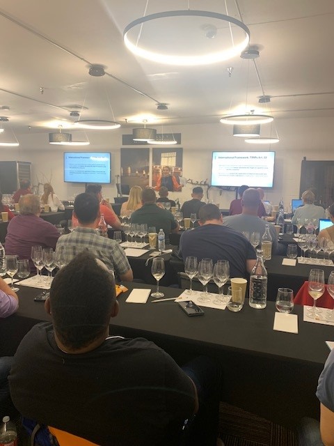 UNHLaw's tweet image. UNH Franklin Pierce's IP Summer Institute continued into the weekend at Napa Valley Wine Academy with Dean Megan Carpenter leading a course on the legal framework protecting Geographical Indications (GIs) on wines in Napa and Sonoma. #IPSI #intellectualpropertylaw #powerhouse