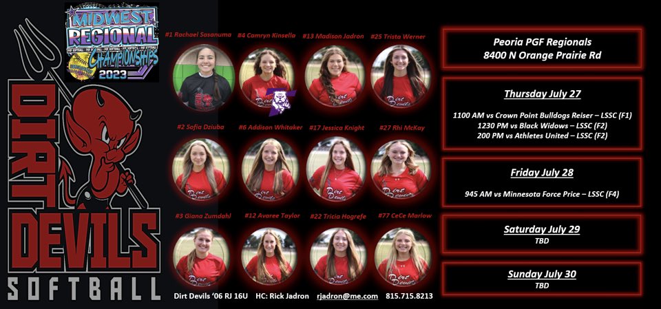 Can’t wait until kicking off 🥎 Peoria PGF Midwest 🥎 this Thursday @ 11am #GreatDay2BDevils 😈