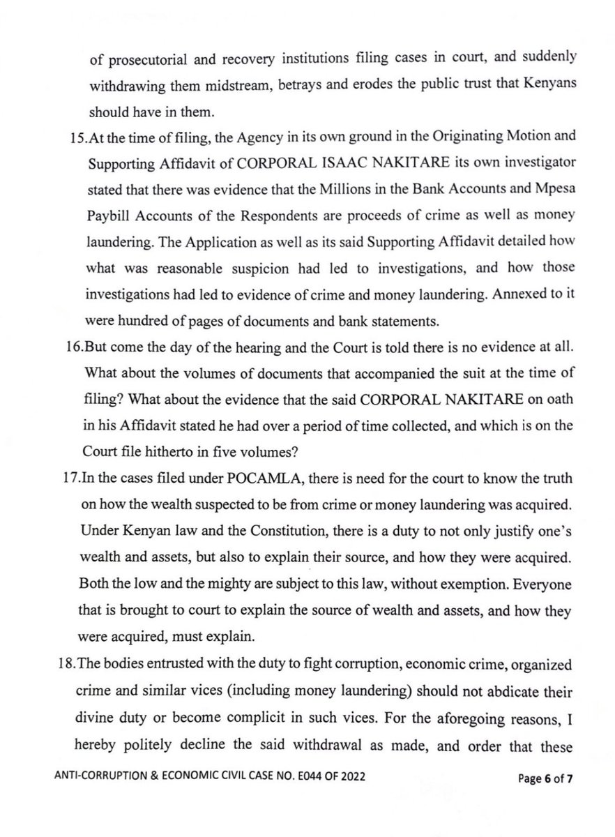 OkiyaOmtatah's tweet photo. I concur with Hon. Prof. Sifuna that Asset Recovery Agency and @EACCKenya shouldn’t use their public offices to promote corruption. 

He declined ARA’s request to withdraw a forfeiture of assets case on grounds that the withdrawal is suspicious.
Let’s be there…. https://t.co/YZcaoQRKT1