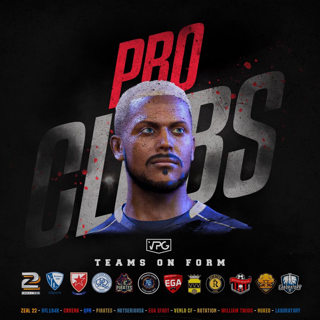 Virtual Pro Gaming (@officialvpg) on Twitter photo 🔥 Pro Clubs Teams on Form!
🗓️ Week One
🏆 <a href="/VPGEurope/">Virtual Pro Gaming | Europe</a> 🇪🇺
🇷🇴 @Zeal22es
🇩🇪 <a href="/VfL1848eSports/">VfL Bochum 1848 eSports-Team</a>
🇷🇸 <a href="/czvesports/">Crvena zvezda Esports</a>
🏴 <a href="/QPReSports/">QPR eSports</a>
🏴 <a href="/PiratesVPG/">Pirates FC</a>
🏴 <a href="/NotSeriousX_/">NotSeriousX</a>
🇫🇷 <a href="/EGAeFoot/">Esport Gaming Arena eFoot</a>
🏴 @VenloBall_
🇵🇹 <a href="/Rotation_11s/">Rotation</a>
🏴 <a href="/VPGTwigg/">VPG Twigg</a>
🏴 <a href="/GeronimoVPG/">GeronimoVPG</a>
🏴 <a href="/LaboratoryVPG/">VPG Laboratory</a>
✅ All of the teams on 🔥 Pro Clubs Teams on Form!
🗓️ Week One
🏆 <a href="/VPGEurope/">Virtual Pro Gaming | Europe</a> 🇪🇺
🇷🇴 @Zeal22es
🇩🇪 <a href="/VfL1848eSports/">VfL Bochum 1848 eSports-Team</a>
🇷🇸 <a href="/czvesports/">Crvena zvezda Esports</a>
🏴 <a href="/QPReSports/">QPR eSports</a>
🏴 <a href="/PiratesVPG/">Pirates FC</a>
🏴 <a href="/NotSeriousX_/">NotSeriousX</a>
🇫🇷 <a href="/EGAeFoot/">Esport Gaming Arena eFoot</a>
🏴 @VenloBall_
🇵🇹 <a href="/Rotation_11s/">Rotation</a>
🏴 <a href="/VPGTwigg/">VPG Twigg</a>
🏴 <a href="/GeronimoVPG/">GeronimoVPG</a>
🏴 <a href="/LaboratoryVPG/">VPG Laboratory</a>
✅ All of the teams on