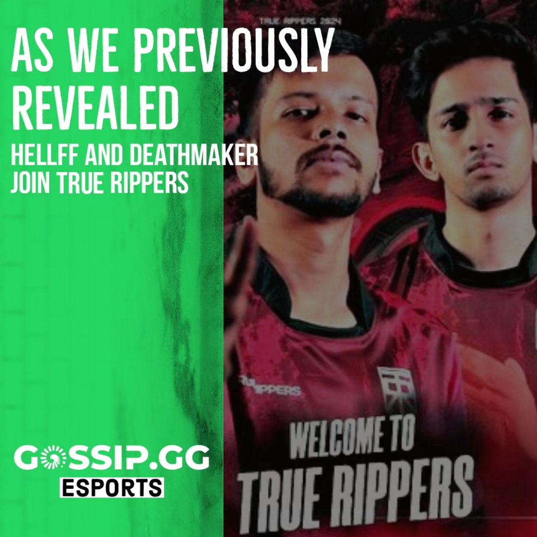 GOSSIP_GG1's tweet photo. Hellff and Deathmaker officially Join True Rippers!
#Hellff #Deathmaker #TrueRippers
#Esports #CSGO
#GossipGG #Gossip https://t.co/fvj2a4J0rM