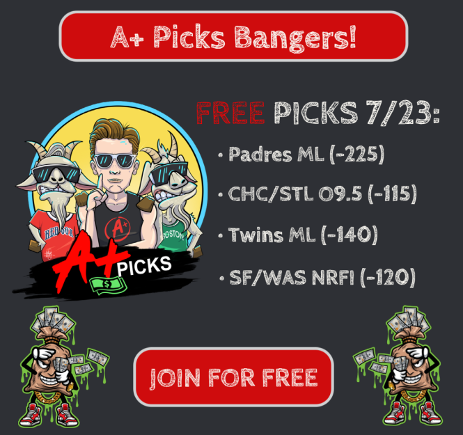 APlusPicks's tweet photo. LETS CRUSH THIS SLATE!  Join us at https://t.co/LKqIrNnogA for ALL your gambling needs.  
#pickoftheday #freepicks #sportsbettingpicks #mlbpicks #nrfi https://t.co/hovlp3diuD