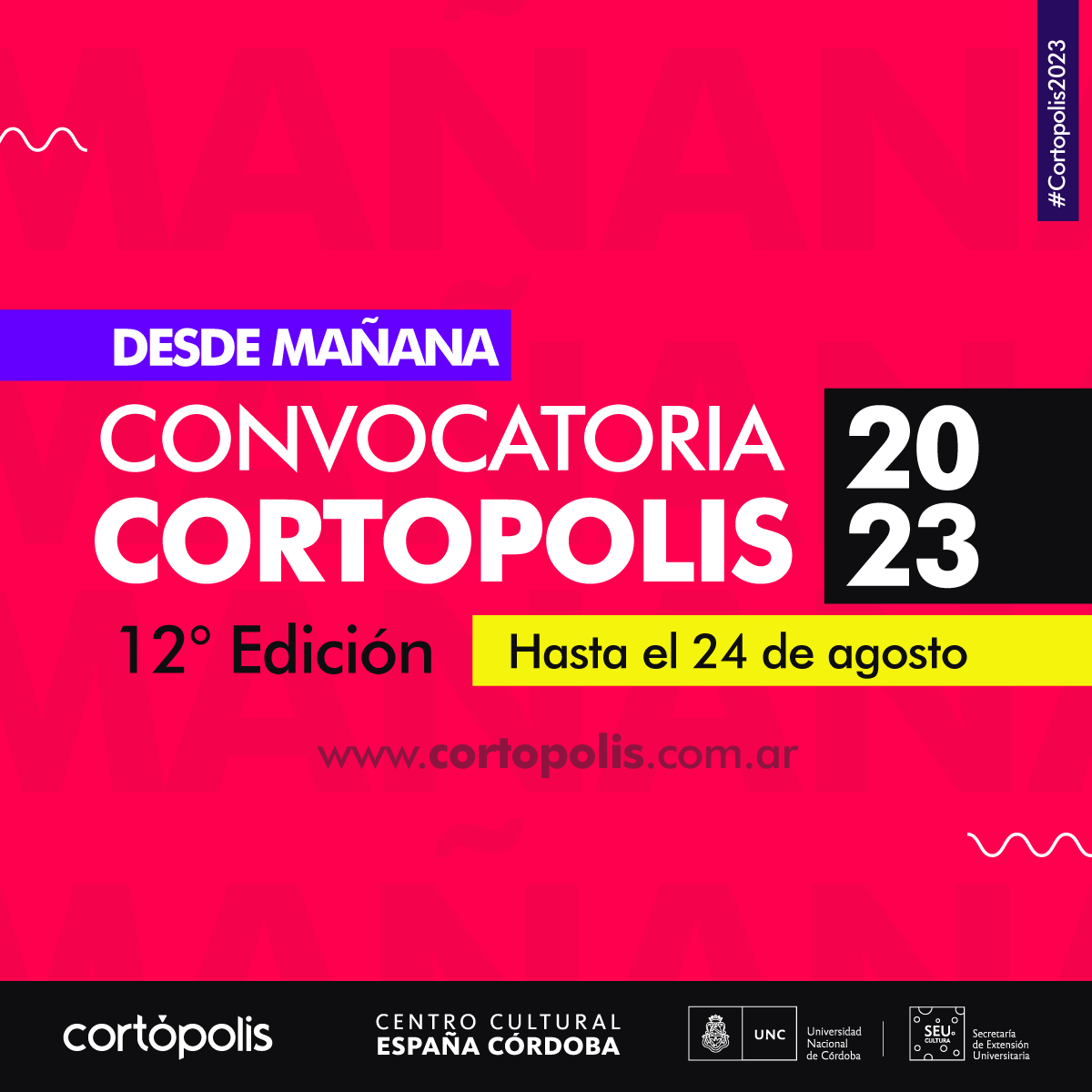 cortopolis's tweet photo. ¡Mañana, Mañana, Mañana!😱🤩

¡Sí!, Hasta el 24 de Agosto, estaremos recibiendo tus #cortometrajes para nuestra muestra competitiva #Cortopolis2023.

Podrás encontrar, desde mañana, el formulario de carga y los términos y condiciones en nuestra web, https://t.co/JC9mu3IQ3p https://t.co/Zf3mDcviv8