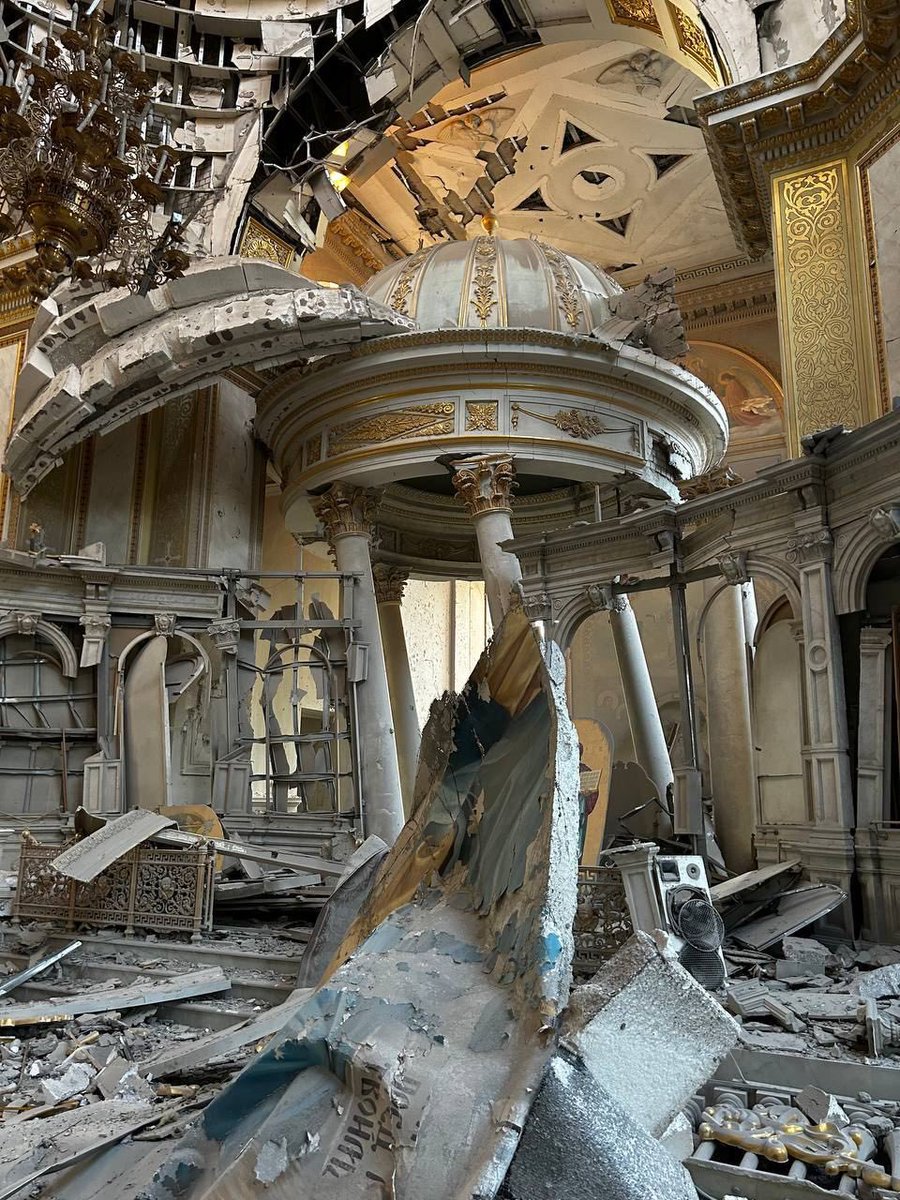 avalaina's tweet photo. It’s painful. Russia deliberately hit the historical center of Odessa, which is under UNESCO protection. The Russian rocket destroyed the cathedral. Russia continues to destroy Ukrainian cities. We need modern planes to he able to protect them. 

Photo from libkos and babel https://t.co/upNf8Ss5wa