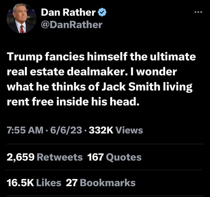 Trump gave Jack Smith the penthouse with the aerial view. 

Dan Rather #DanRather #JackSmith #DonaldTrump #InsurrectionAct