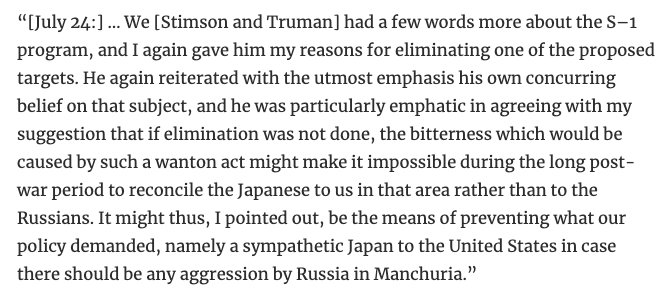 JRHunTx's tweet photo. Would be a travesty if Oppenheimer left audiences w/ sense Henry Stimson's saving of Kyoto was capricious. Military on Targeting Committee placed Kyoto at #1, re-selecting whenever Stimson crossed it out. He went direct to Truman w/ plea lest US-Japanese relations never recover. https://t.co/twvpGELPM9