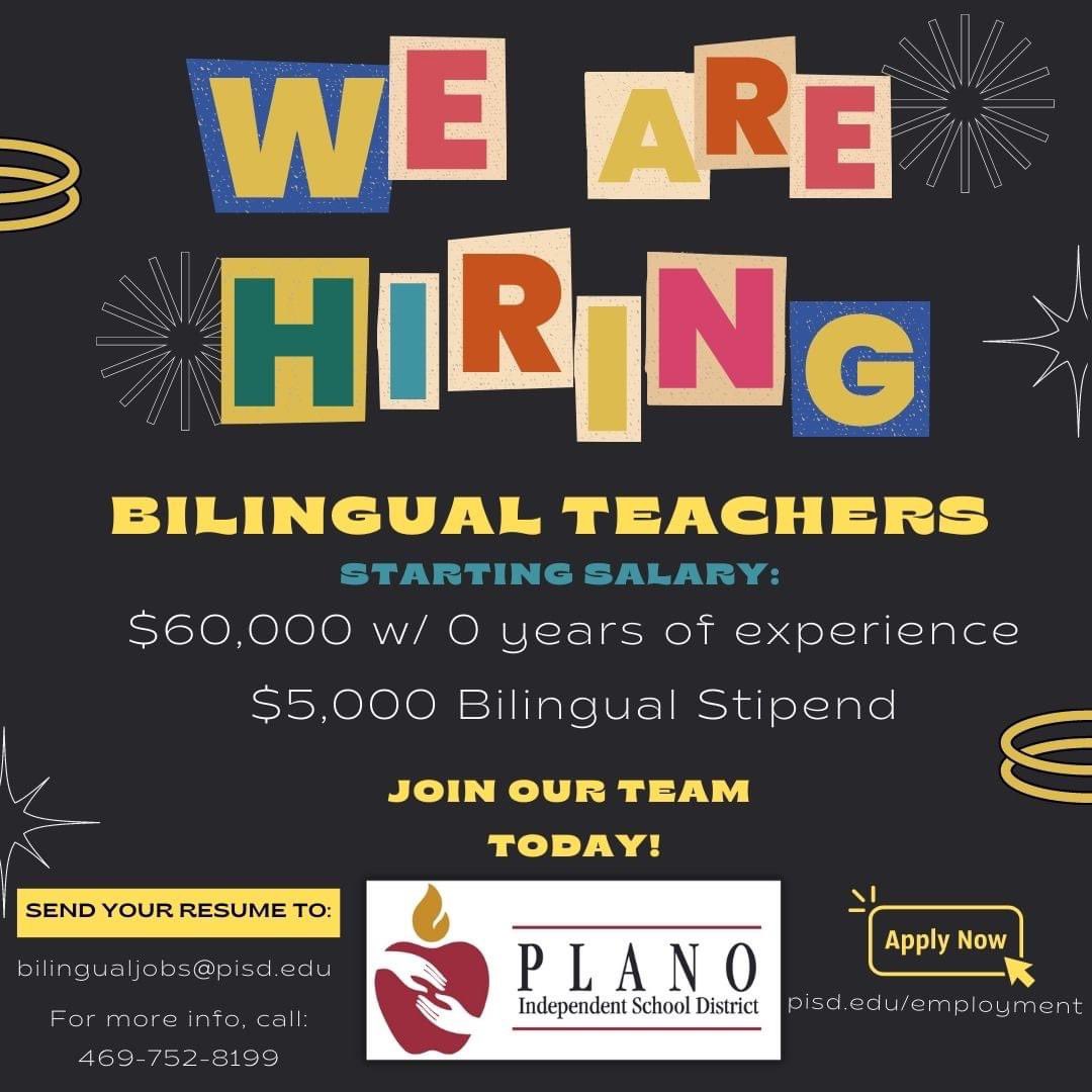 Vengan a trababar con nosotros!   Nos vemos el 28 de Julio! <a href="/PISD_BILrecruit/">Plano ISD Bilingual Recruitment</a> <a href="/pisd_smt/">PISD Student Management Team</a> <a href="/Plano_Schools/">Plano ISD</a> <a href="/PISDeas/">PISD EAS</a> <a href="/PlanoISDSAS/">PISD SAS</a> <a href="/MAS_PlanoISD/">Multilingual Academic Services PISD</a> <a href="/Planocounselors/">Plano ISD Counseling Services</a> <a href="/DoDeBoer1/">Dora DeB</a>