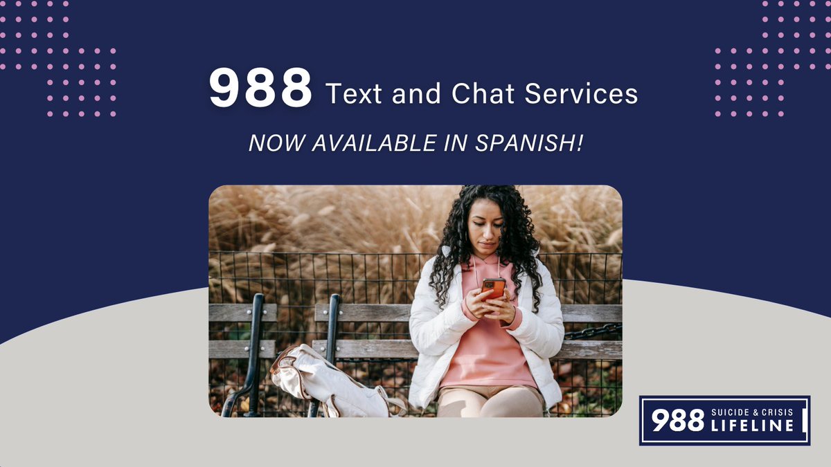 The #988Lifeline is now more accessible by launching Spanish text and chat services. If you need help, text, or chat 988 today. #988lifeline #SaludMental #SuicidePrevention #MentalHealth #depression #depresión #ansiedad #Español