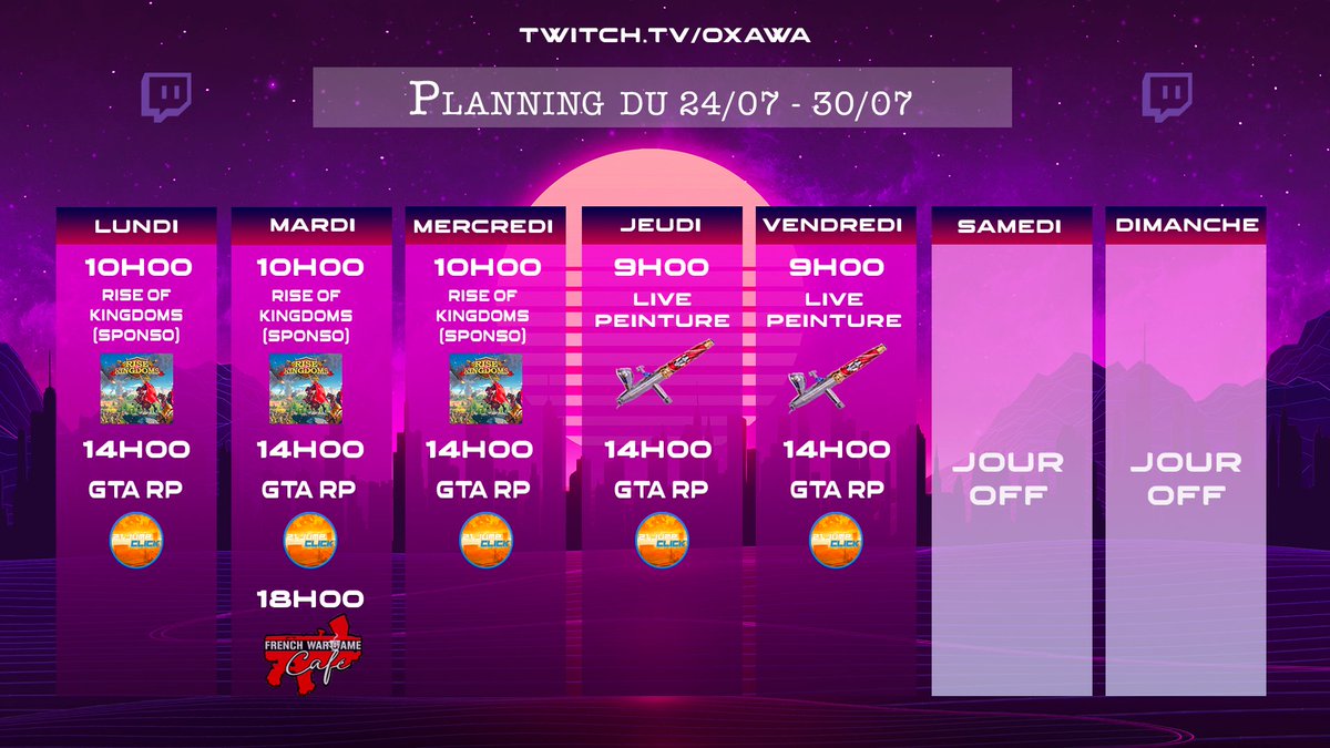 Oxawa's tweet photo. 🗓️ PLANNING DE LA SEMAINE!📷 
#planning #stream #twitch #foryou #FYP #fypシ #pourtoi https://t.co/Q7Y2ydOkxJ